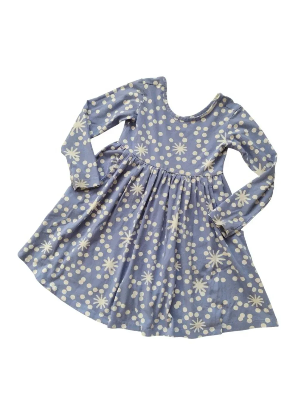 Hanna Andersson Long Sleeve Skater Dress 5 Periwinkle Snowflake Print Fit n Flar